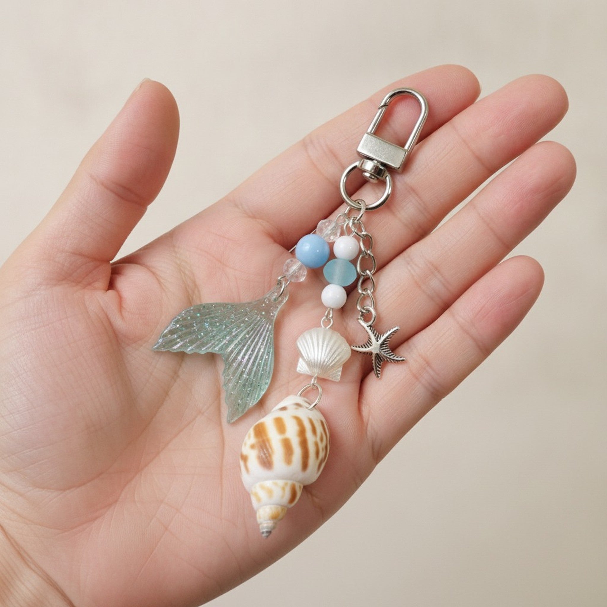 Mermaid Tail Shell Starfish Beaded Keychain Charm – jewelry (view 3)