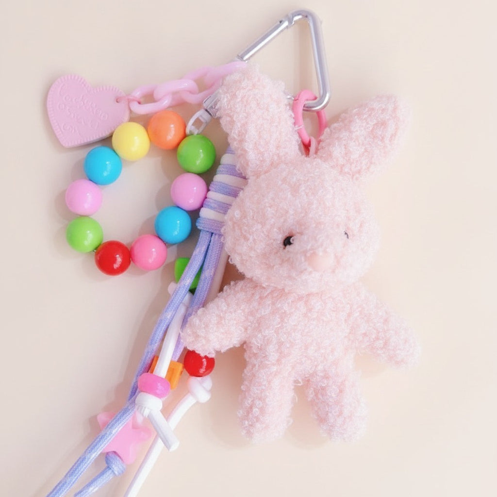 Cute Fluffy Bunny Keychain with Colorful Lanyard – apparel accessories (view 1)