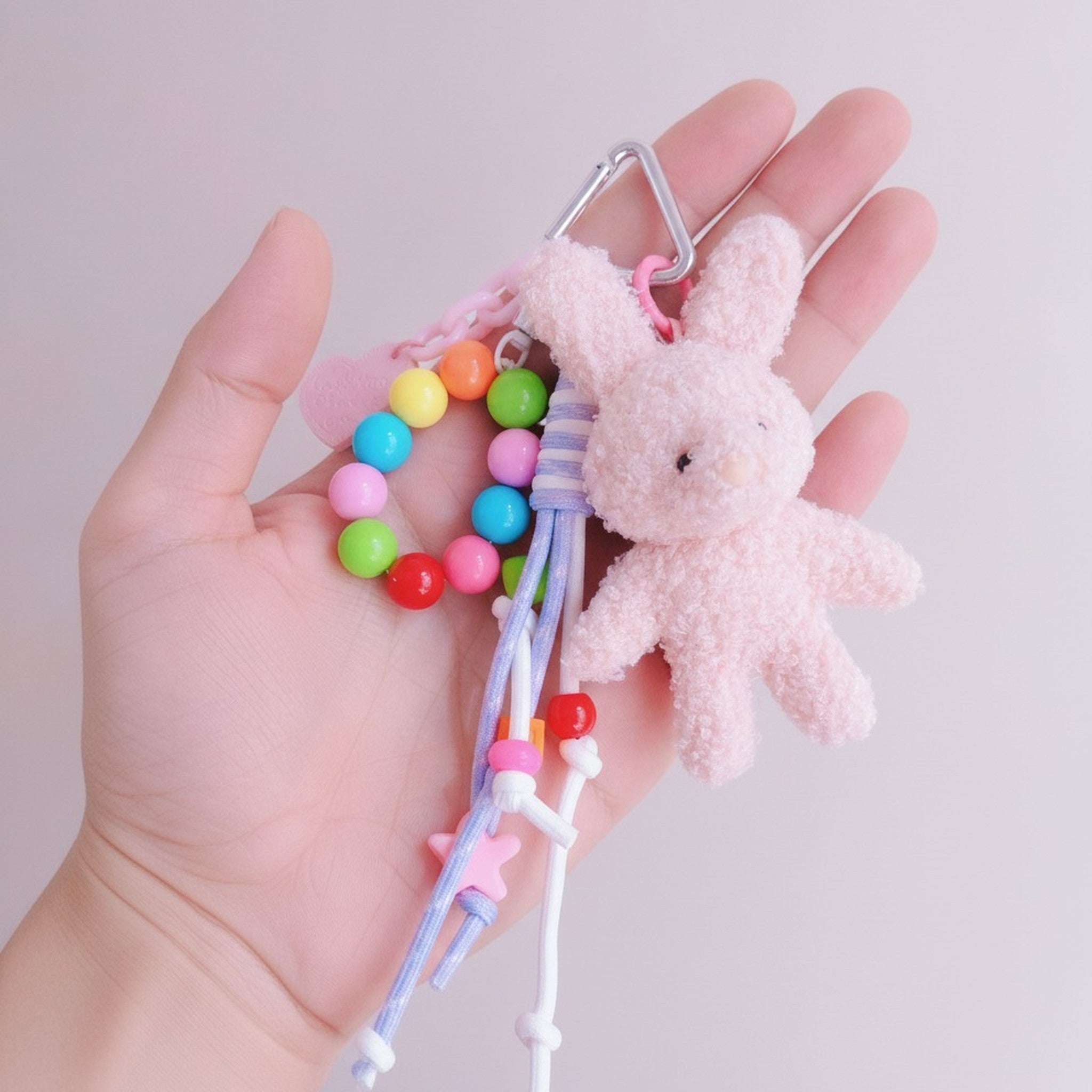 Cute Fluffy Bunny Keychain with Colorful Lanyard – apparel accessories (view 3)