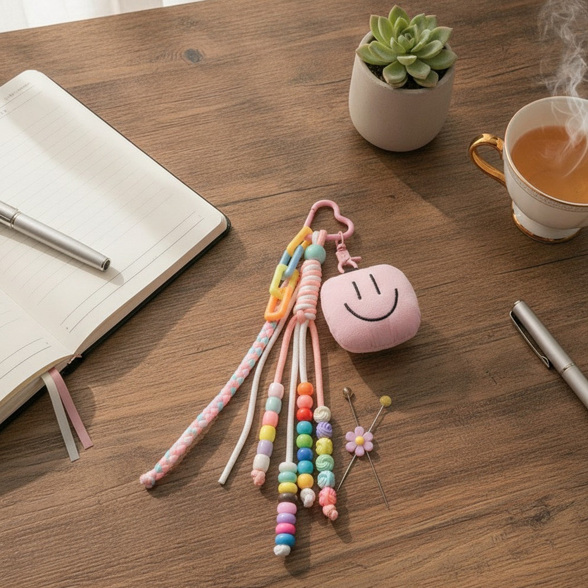 Colorful Beaded Smiley Face Bag Keychain Charm – bags & wallets (view 3)