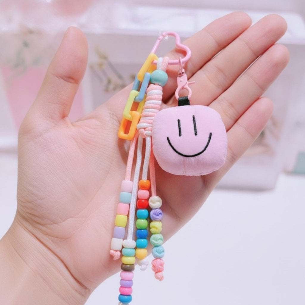 Colorful Beaded Smiley Face Bag Keychain Charm – bags & wallets (view 4)