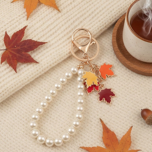 Autumn Leaf Pearl Keychain Charm – apparel accessories (view 2)