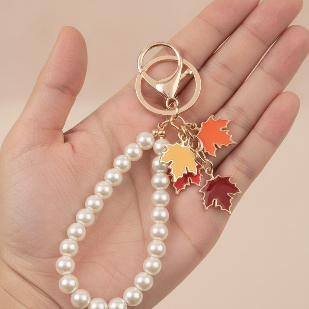 Autumn Leaf Pearl Keychain Charm – apparel accessories (view 3)
