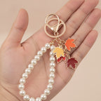 Autumn Leaf Pearl Keychain Charm – apparel accessories (view 3)