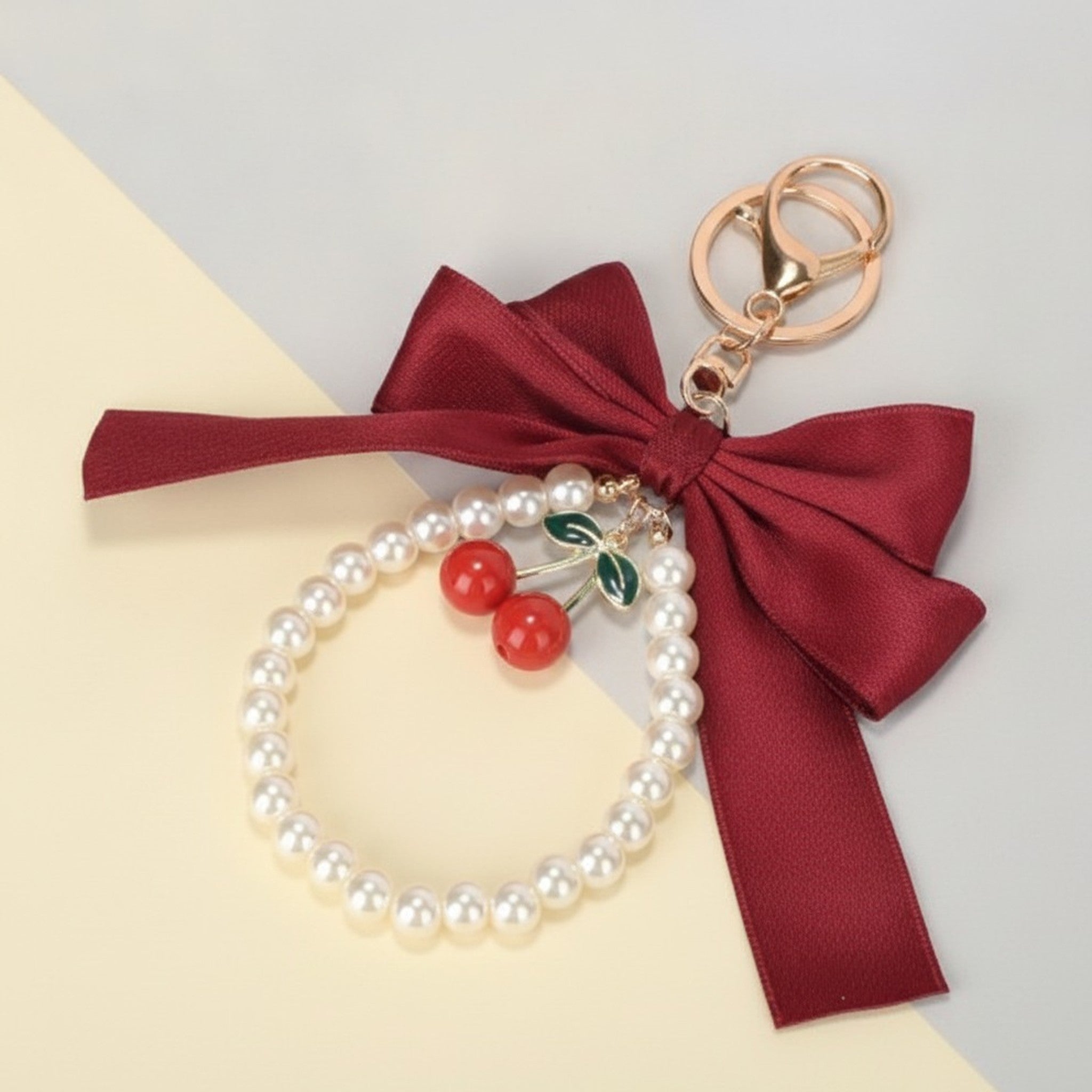 Elegant Bow Cherry Pearl Keychain – apparel accessories (view 2)