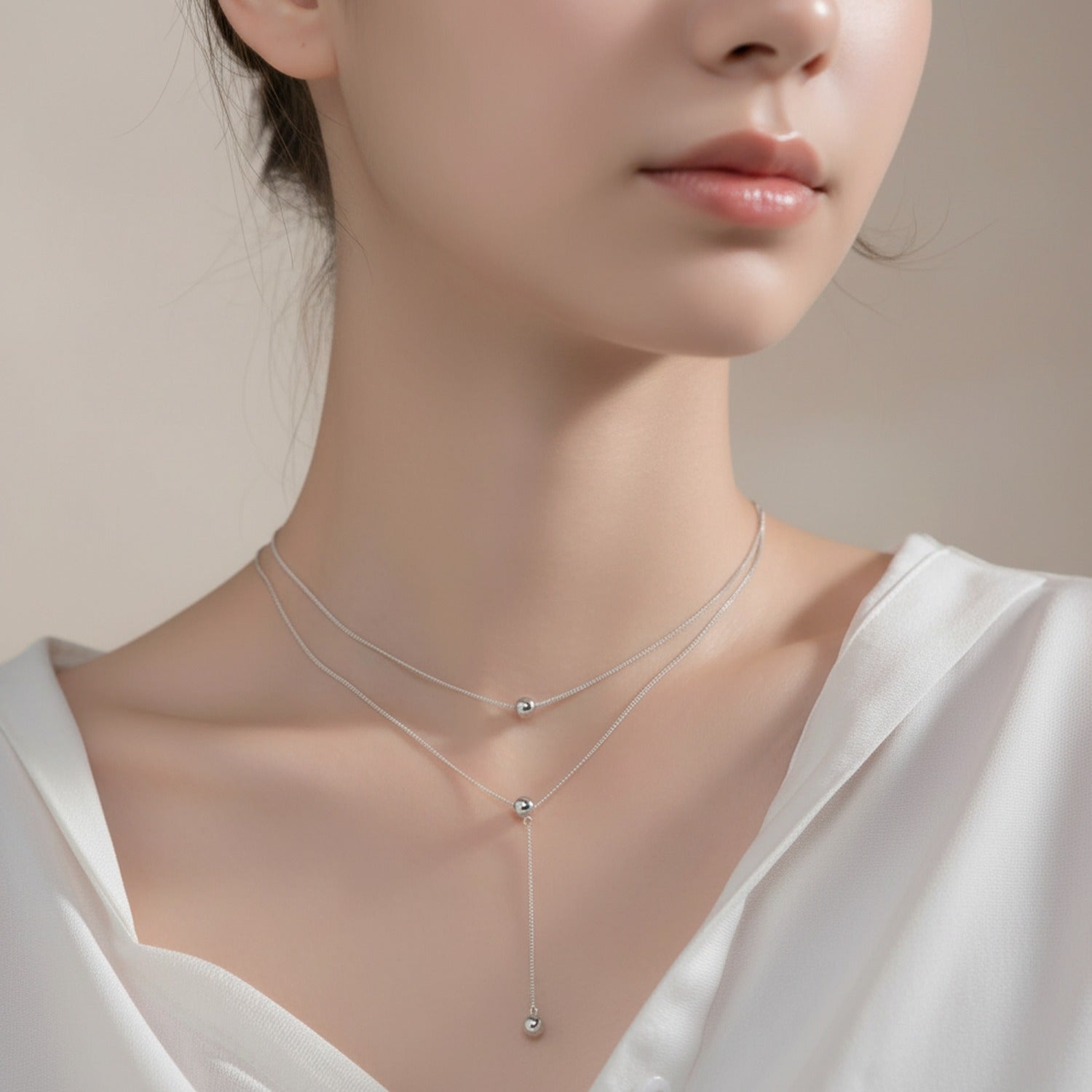 Layered Silver Ball Chain Necklace