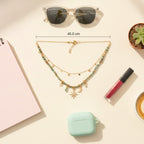 Green Beaded Charm Necklace Set with Star Moon Pendants – jewelry (view 3)