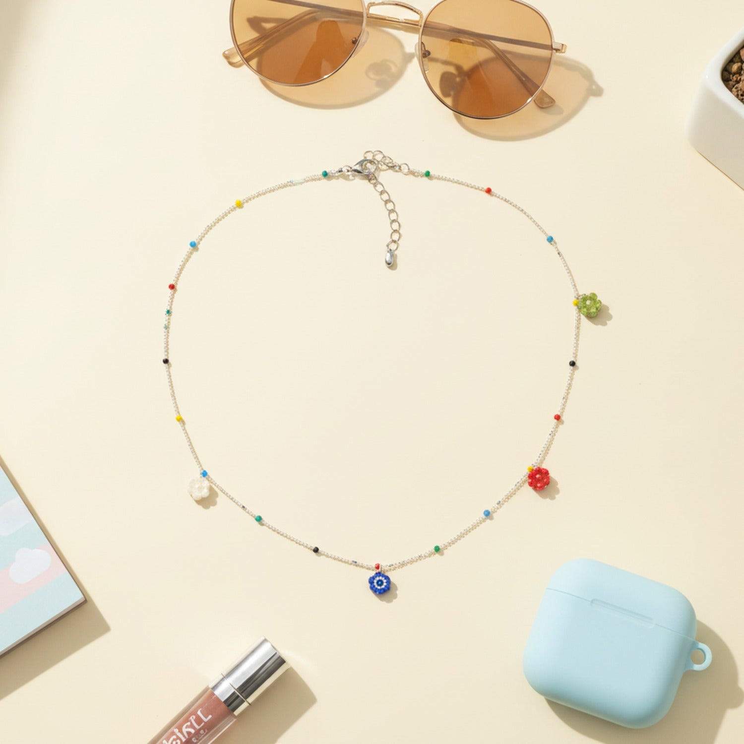 Beaded Colorful Charm Flower Necklace