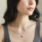 Colorful Beaded Pendant Necklace with Red Charm
