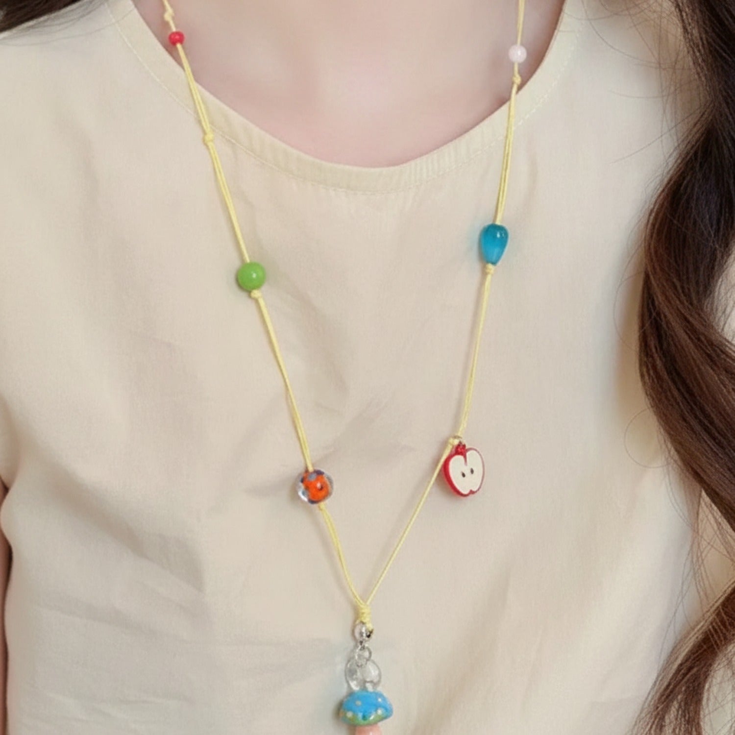 Beaded Charm Necklace With Colorful Fruit Pendants