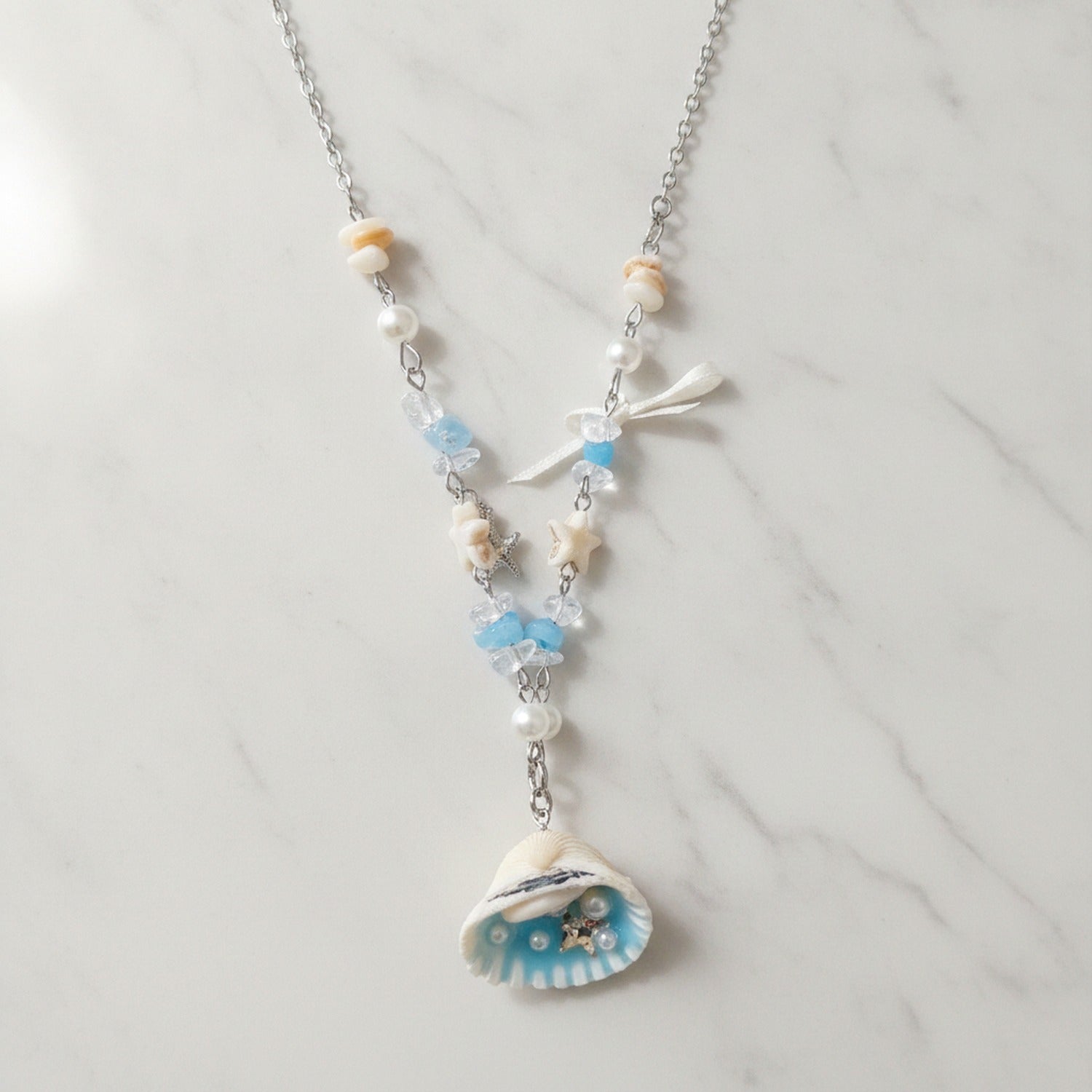 Shell Pearl Beaded Charm Necklace - Necklace 0172