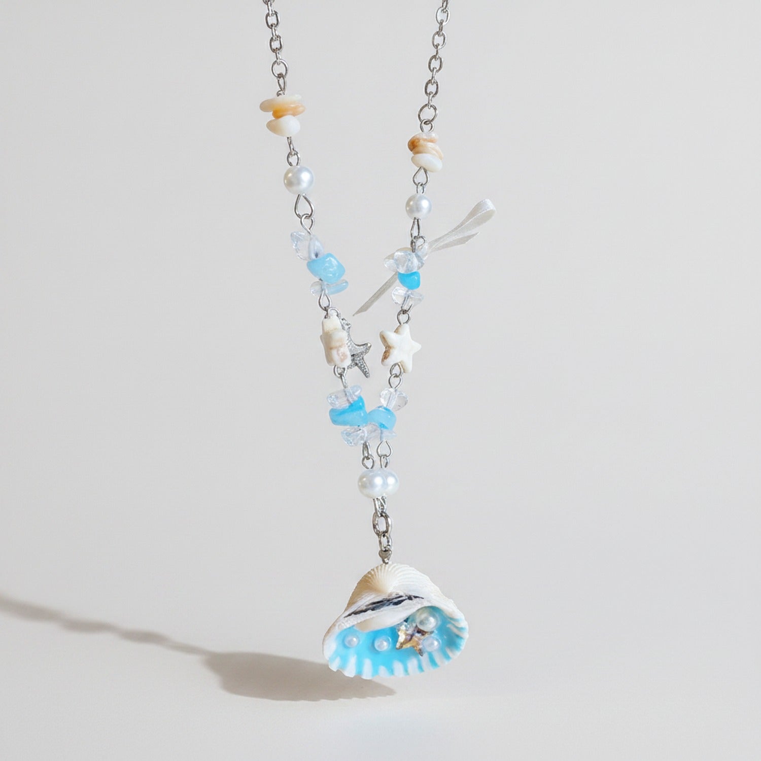Shell Pearl Beaded Charm Necklace - Necklace 0172