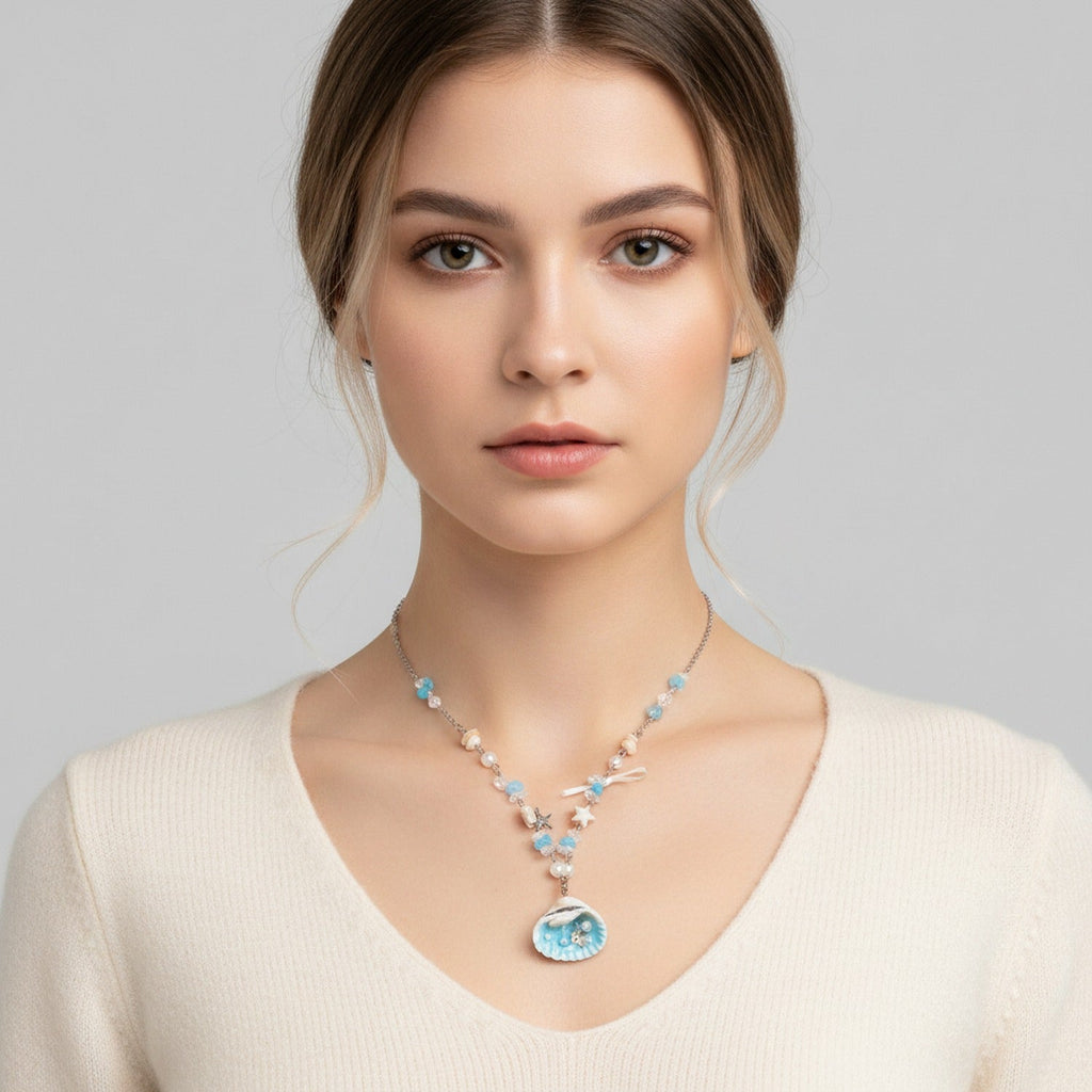 Shell Pearl Beaded Charm Necklace - Necklace 0172
