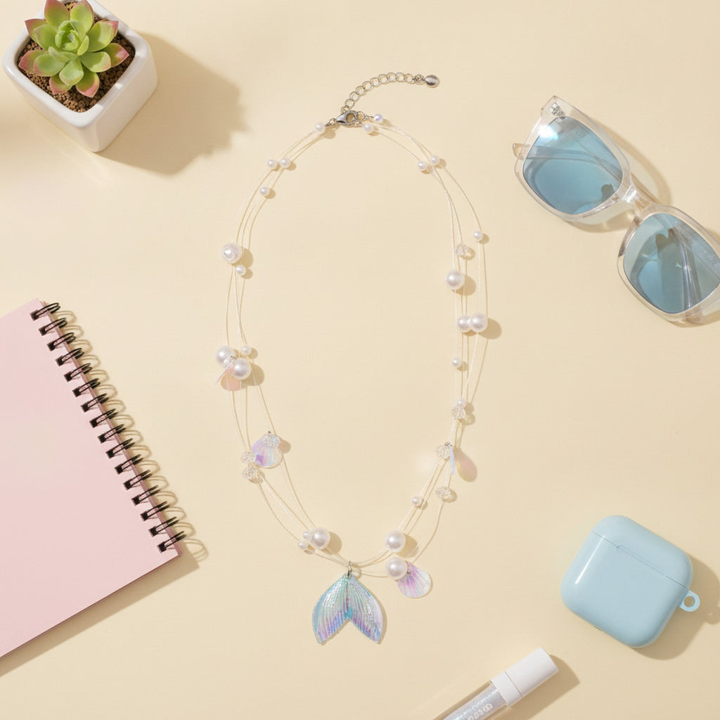 Shell Pearl Beaded Charm Necklace - Necklace 0065 – jewelry (view 2)