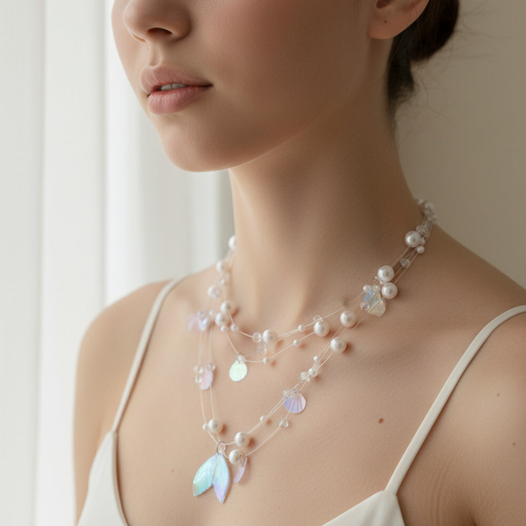 Shell Pearl Beaded Charm Necklace - Necklace 0065 – jewelry (view 3)