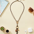 Beaded Pearl Charm Pendant Necklace - Bronze Star Feather