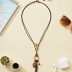 Beaded Pearl Charm Pendant Necklace - Bronze Star Feather