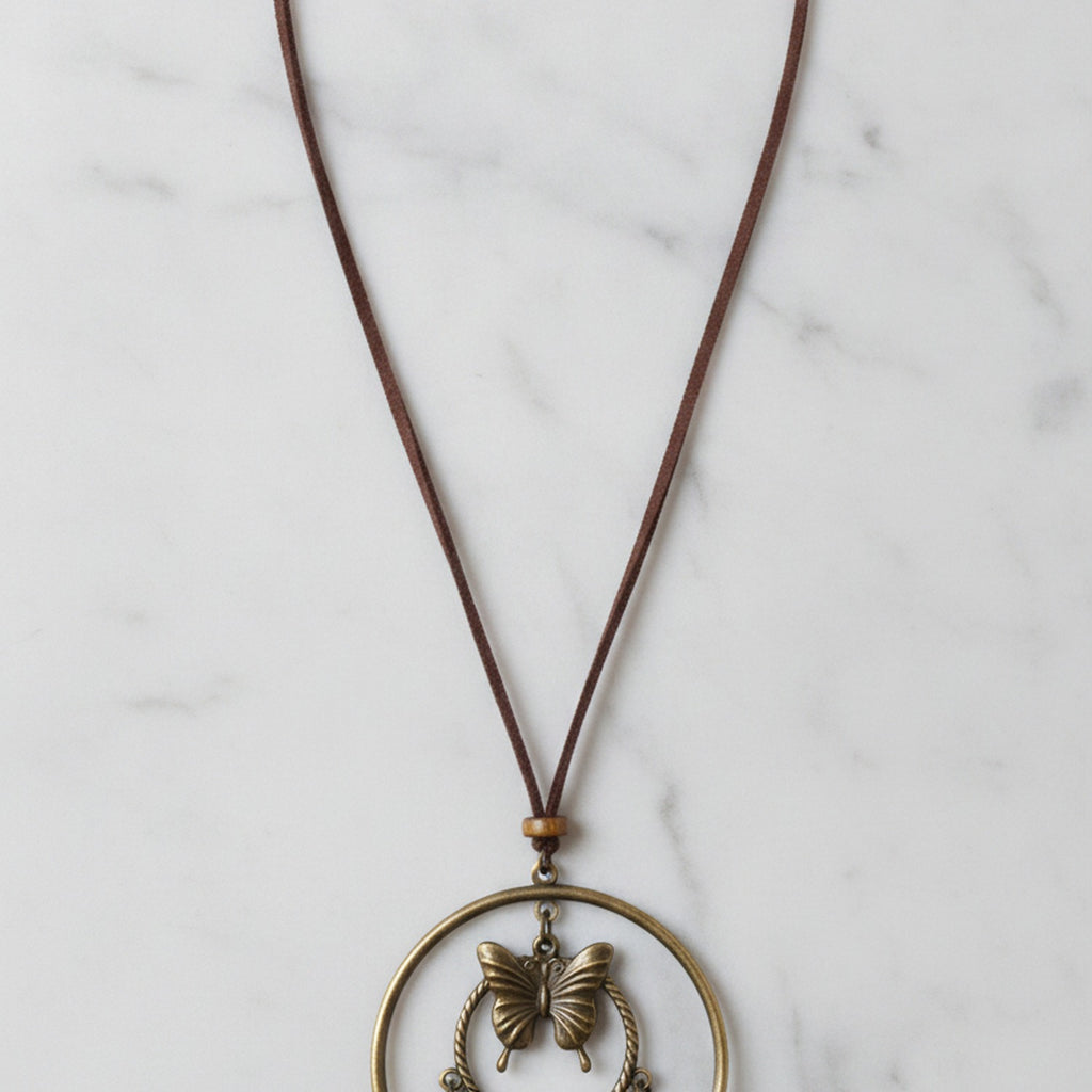 Beaded Pearl Charm Pendant Necklace - Butterfly Tassel