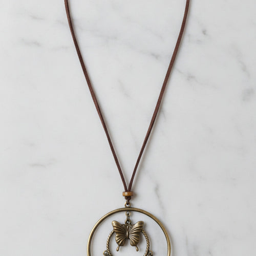 Beaded Pearl Charm Pendant Necklace - Butterfly Tassel