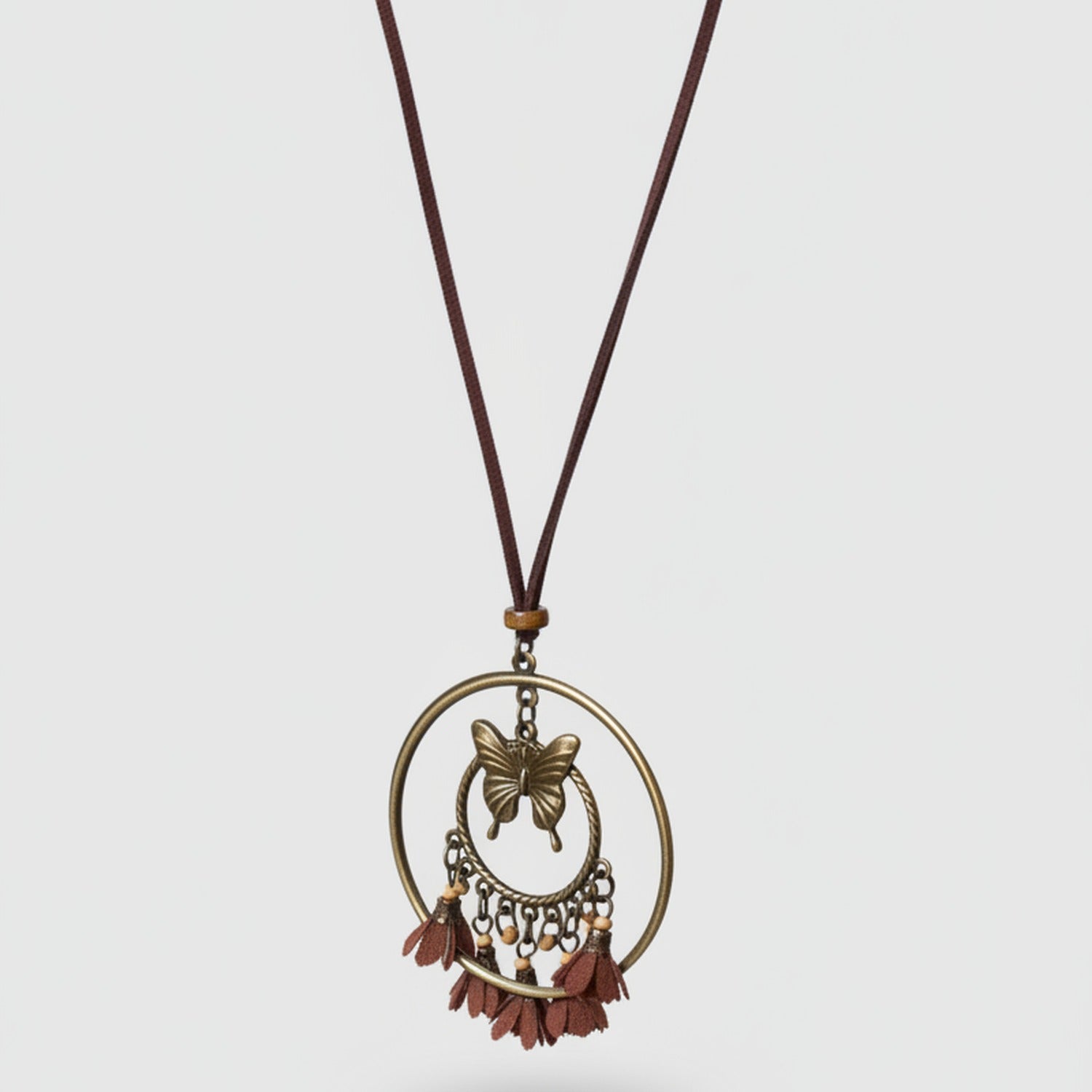 Beaded Pearl Charm Pendant Necklace - Butterfly Tassel