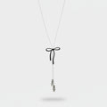 Silver Lariat Necklace With Black Bow