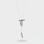 Silver Lariat Necklace With Black Bow