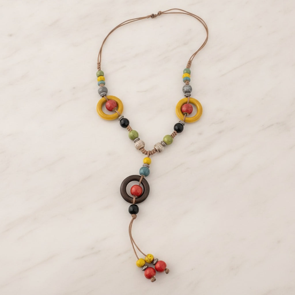 Beaded Pendant Necklace With Colorful Stone Charms – jewelry (view 2)