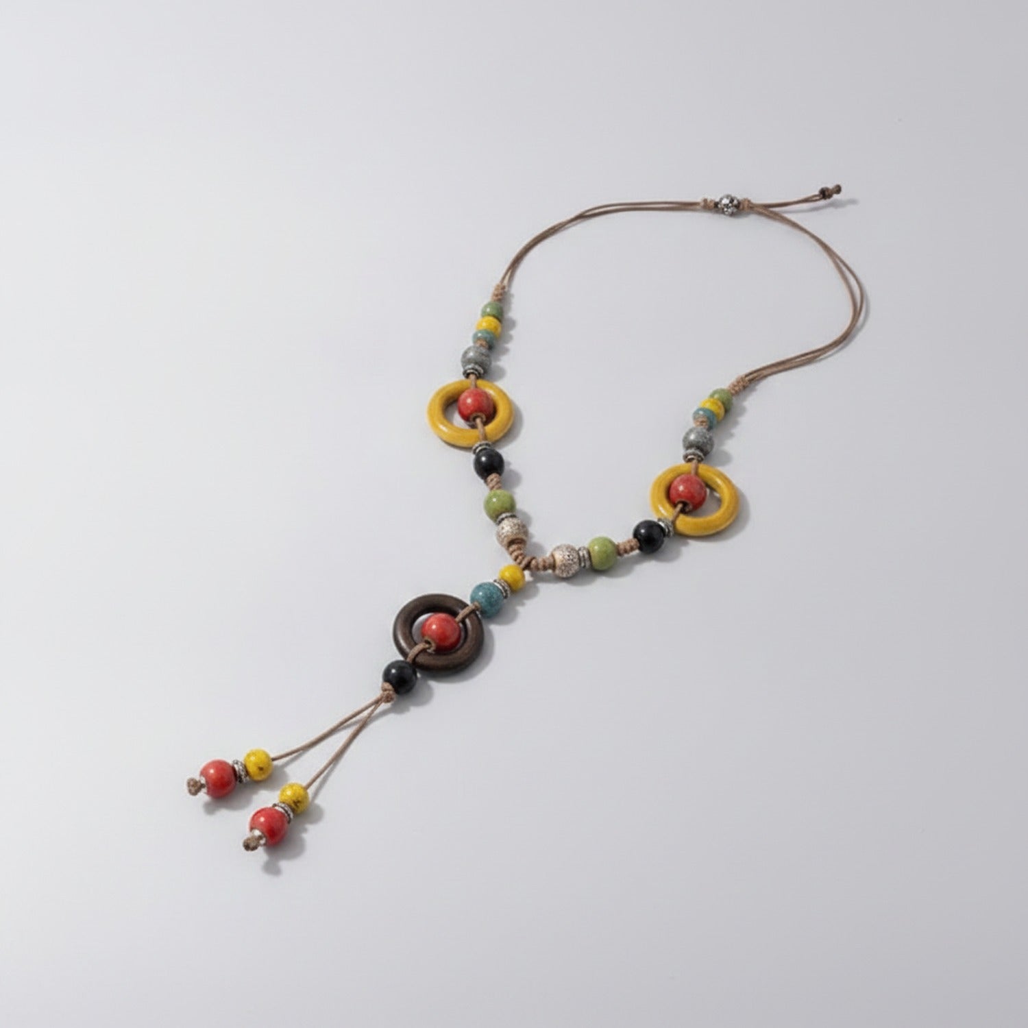 Beaded Pendant Necklace With Colorful Stone Charms