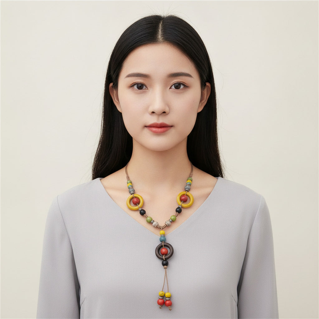 Beaded Pendant Necklace With Colorful Stone Charms – jewelry (view 3)