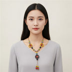 Beaded Pendant Necklace With Colorful Stone Charms – jewelry (view 3)