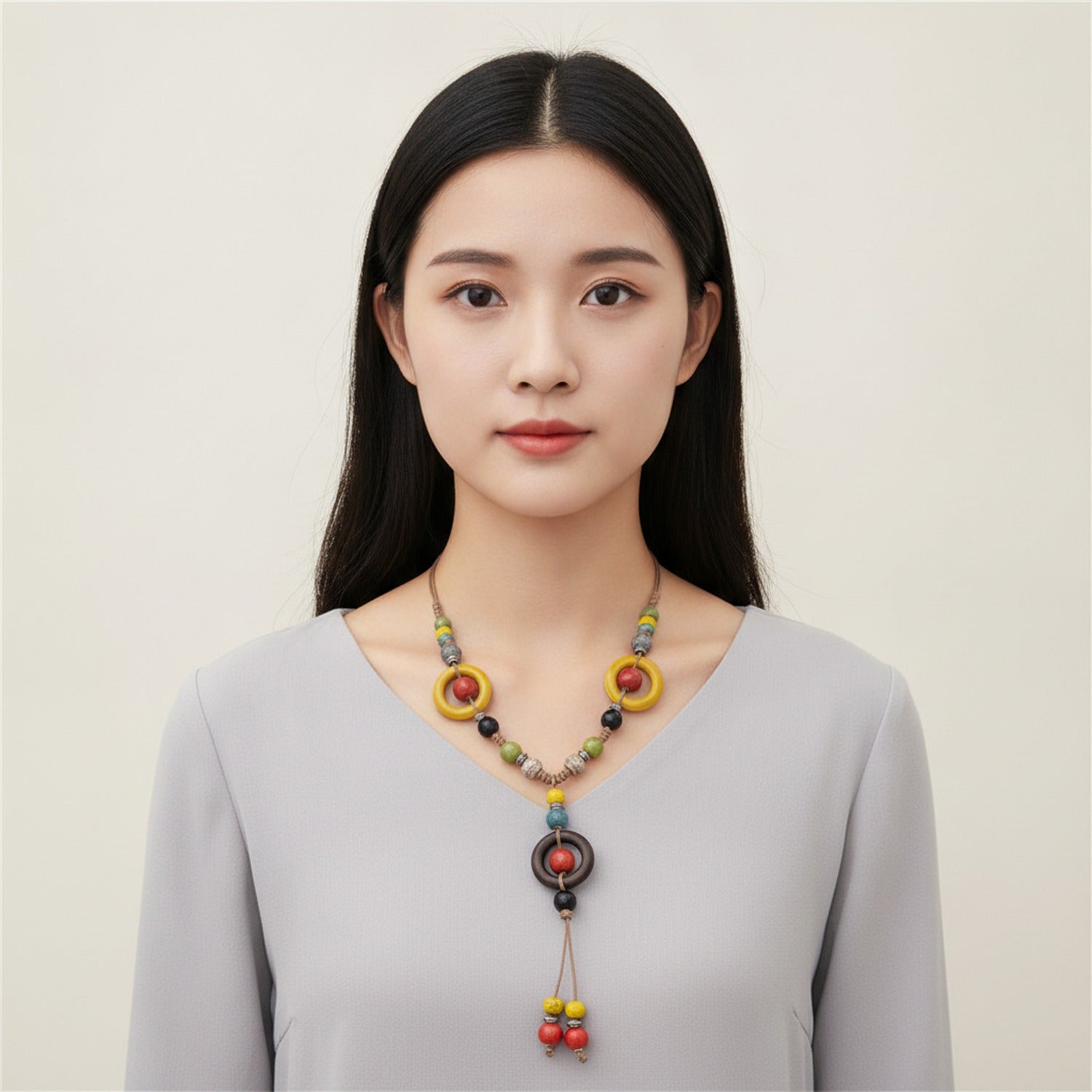 Beaded Pendant Necklace With Colorful Stone Charms