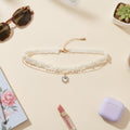 Fur Charm Necklace With Dangling Pendants - Cream Pearl Hexagon