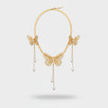 Butterfly Pearl Chain Necklace Set Gold
