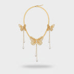 Butterfly Pearl Chain Necklace Set Gold
