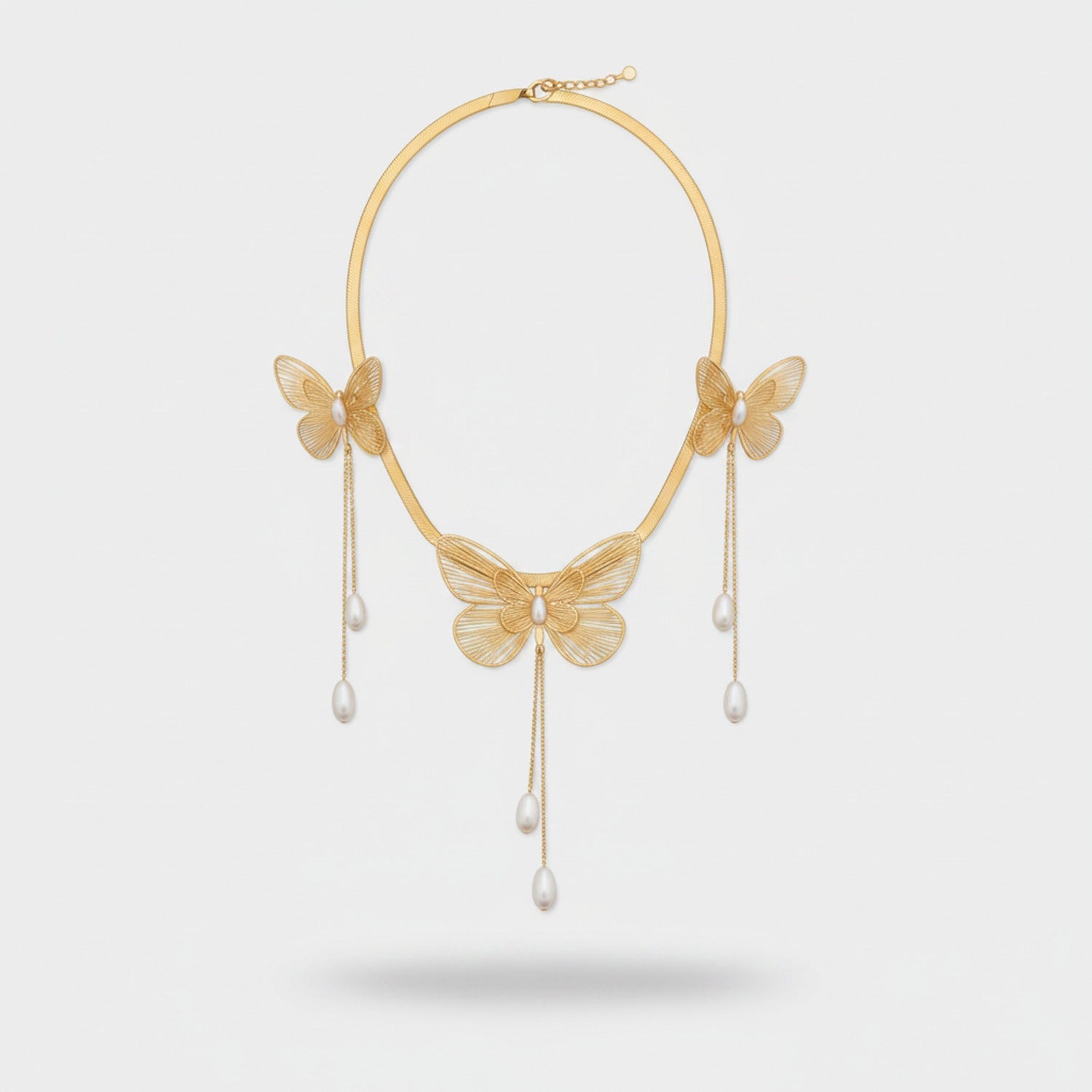 Butterfly Pearl Chain Necklace Set Gold