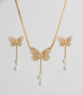 Butterfly Pearl Choker Necklace Gold – jewelry (view 1)
