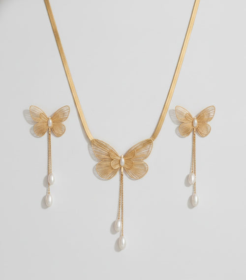 Butterfly Pearl Choker Necklace Gold – jewelry (view 1)