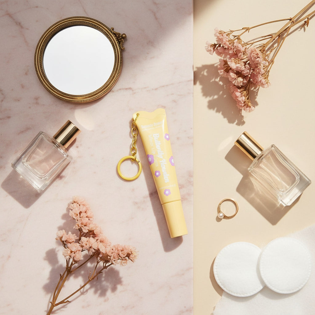 Yellow Heart-Shaped Lip Balm With Chain Keychain – Korean beauty tool (view 3)