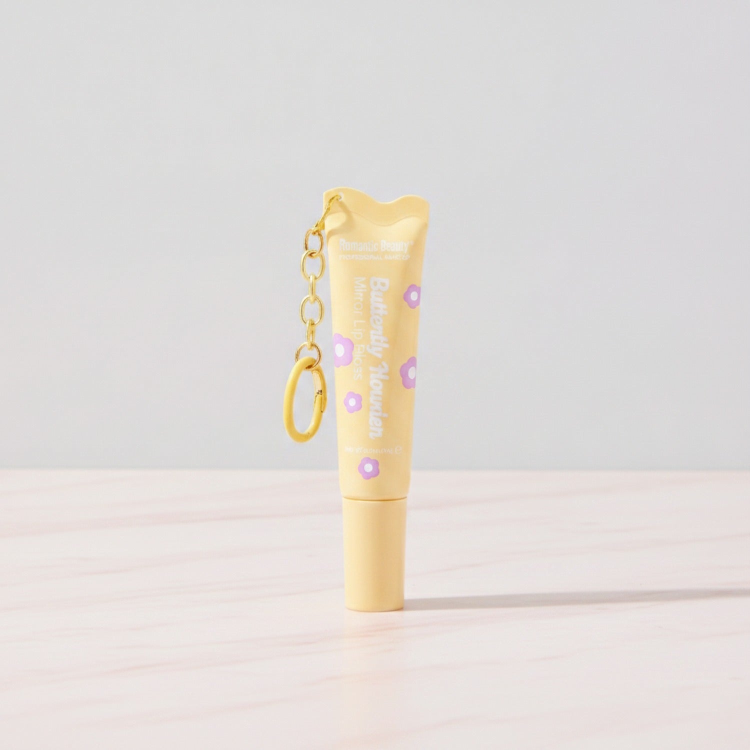 Yellow Heart-Shaped Lip Balm With Chain Keychain