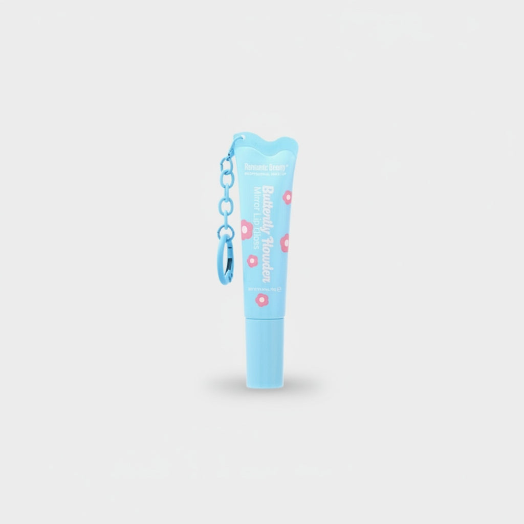 Blue Butterfly Lip Gloss With Chain Keychain