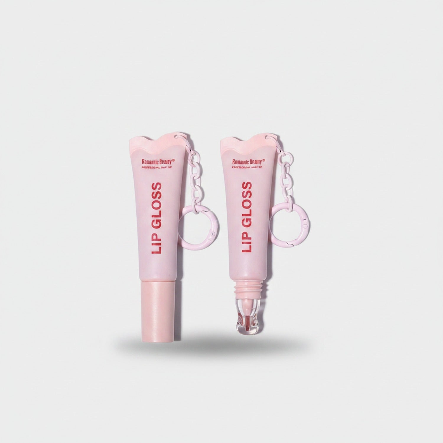 Pink Lip Gloss Tube With Charm Keychain