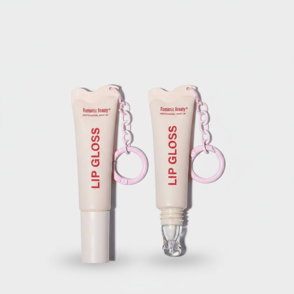Pink Chain Lip Gloss Keychain Duo