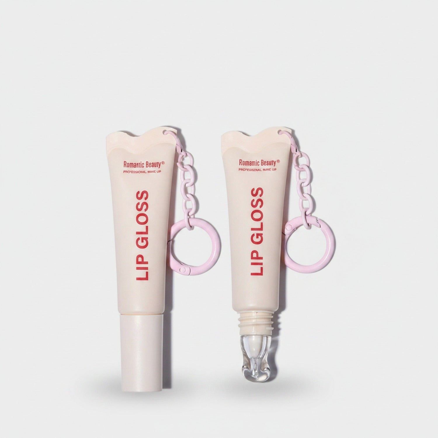 Pink Chain Lip Gloss Keychain Duo