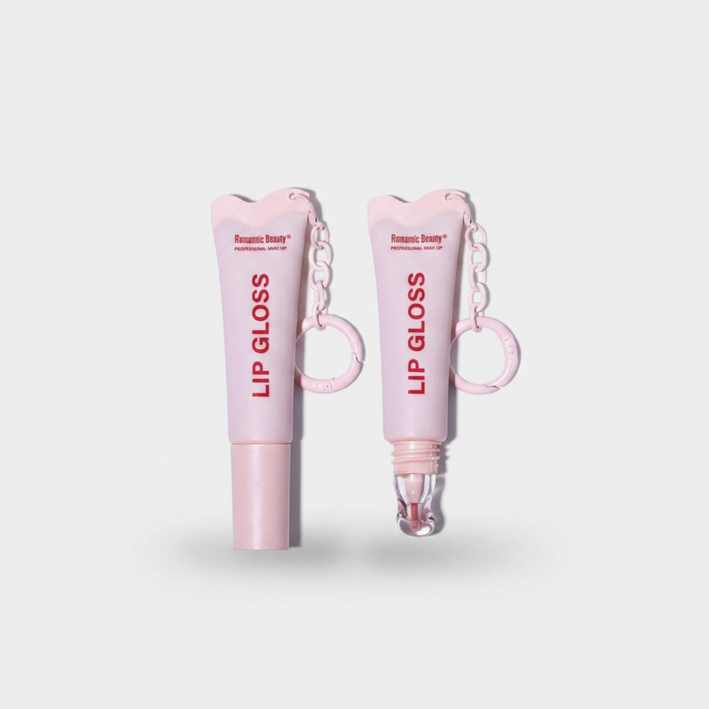 Pink Lip Gloss Tube With Chain Keychain