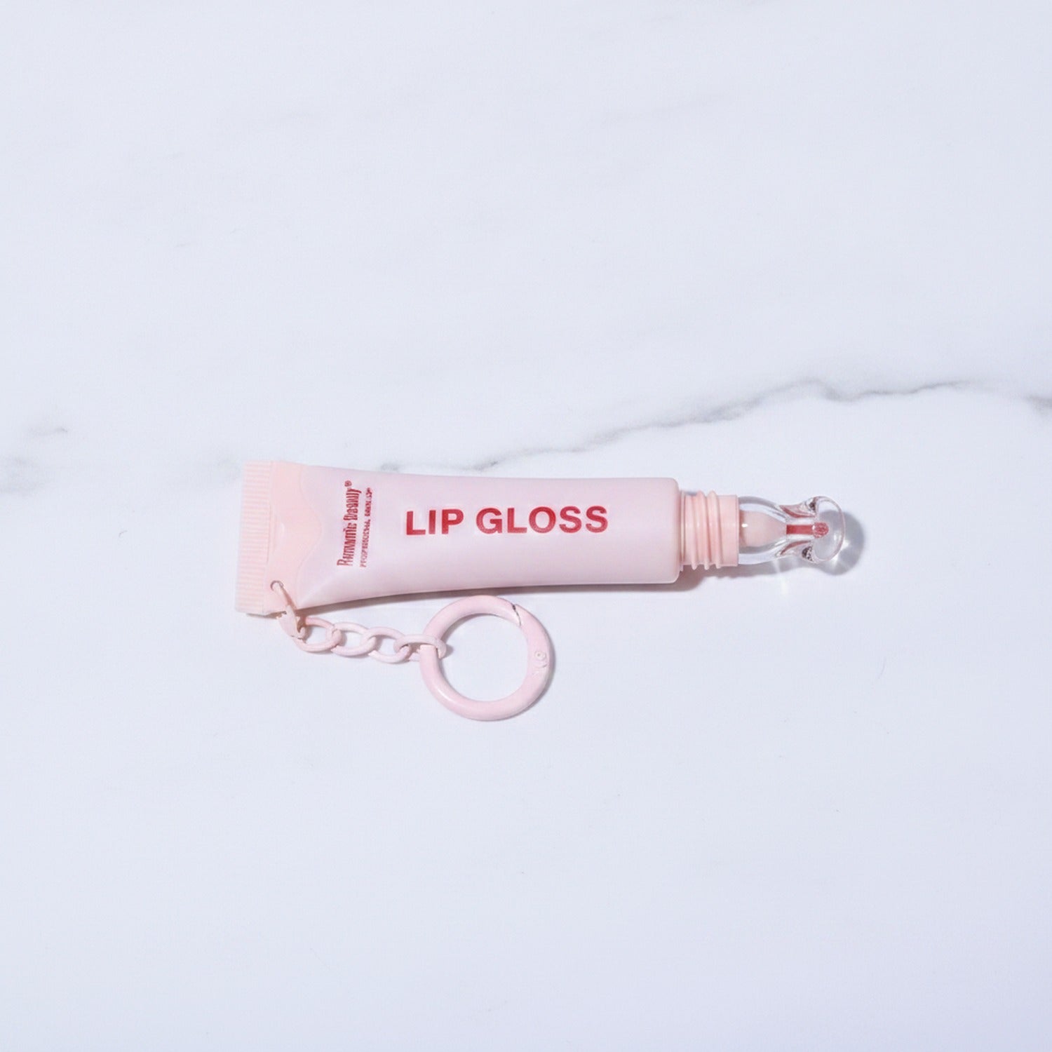 Pink Lip Gloss Tube With Chain Keychain