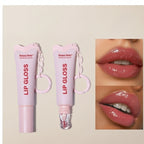 Pink Lip Gloss Tube With Chain Keychain – Korean beauty tool (view 1)