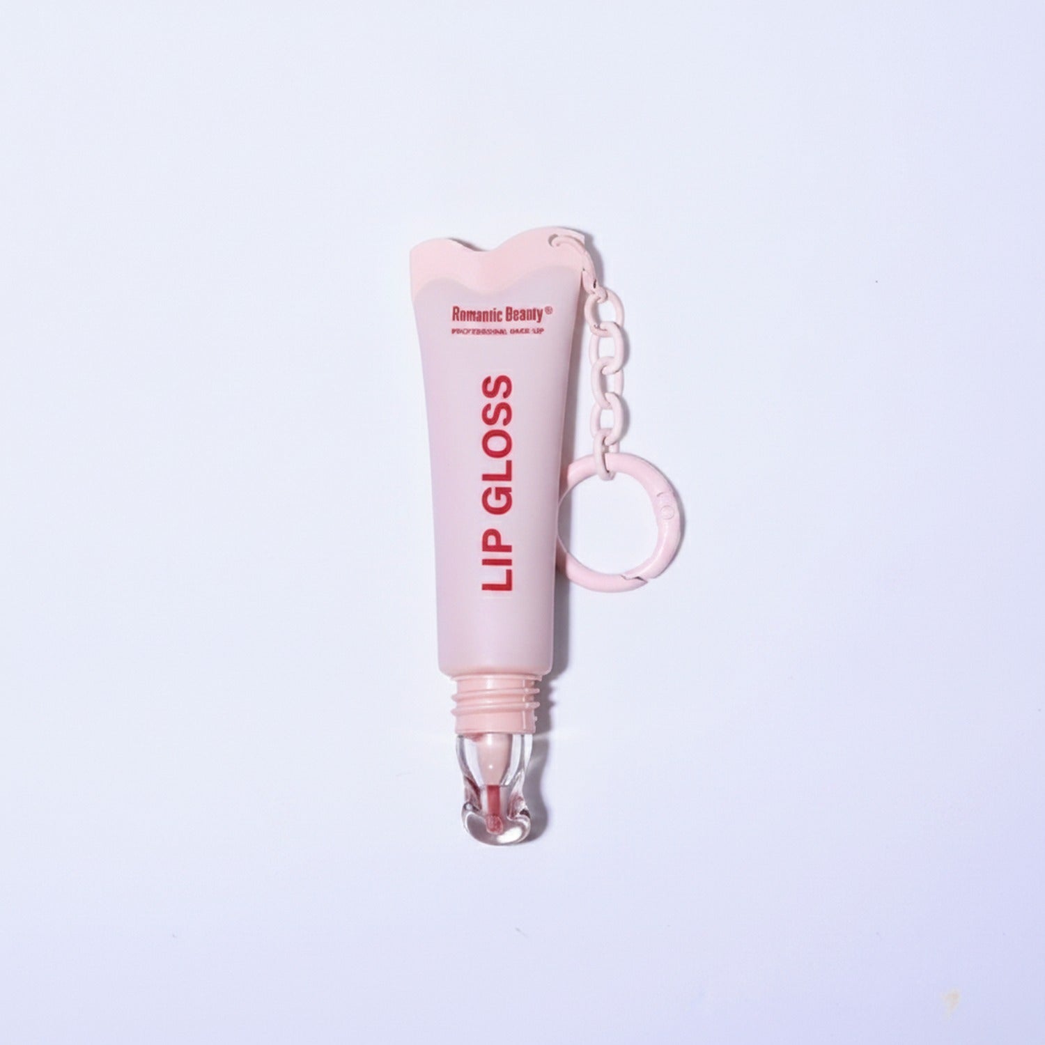 Pink Lip Gloss Tube With Chain Keychain