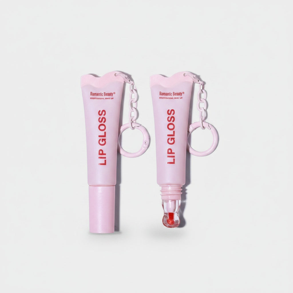 Pink Lip Gloss Tube With Chain Keychain