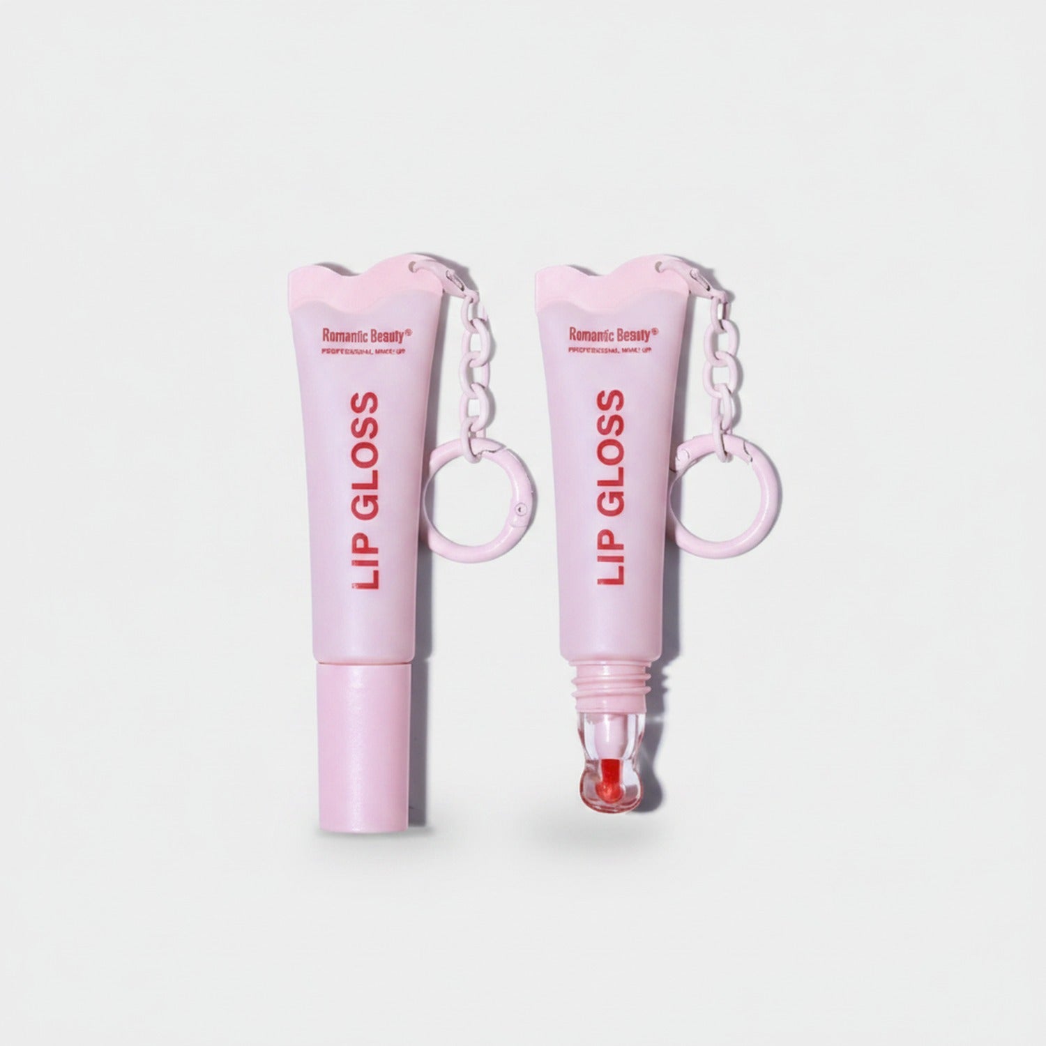Pink Lip Gloss Tube With Chain Keychain