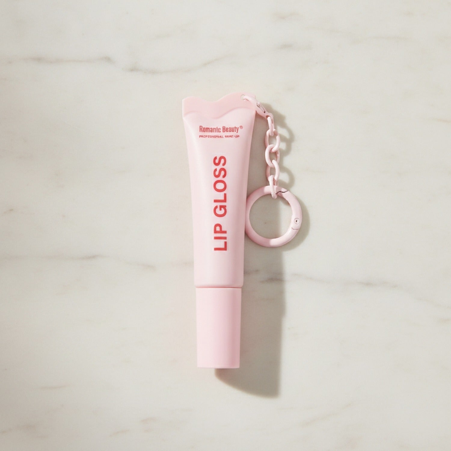 Pink Lip Gloss Tube With Chain Keychain